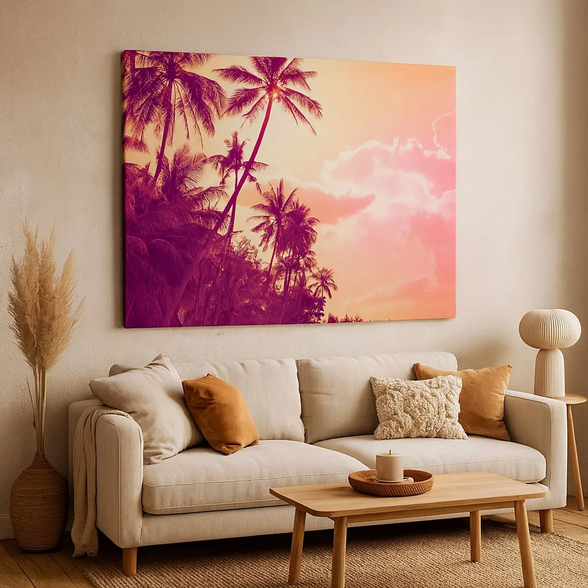Obraz na plátne - Palmy osvetlené zapadajúcim slnkom na tropickej oblohe - 70x50cm - Musíš si vybrať - Moderná nástenná dekorácia do obývacej izby a spálne ARTTOR