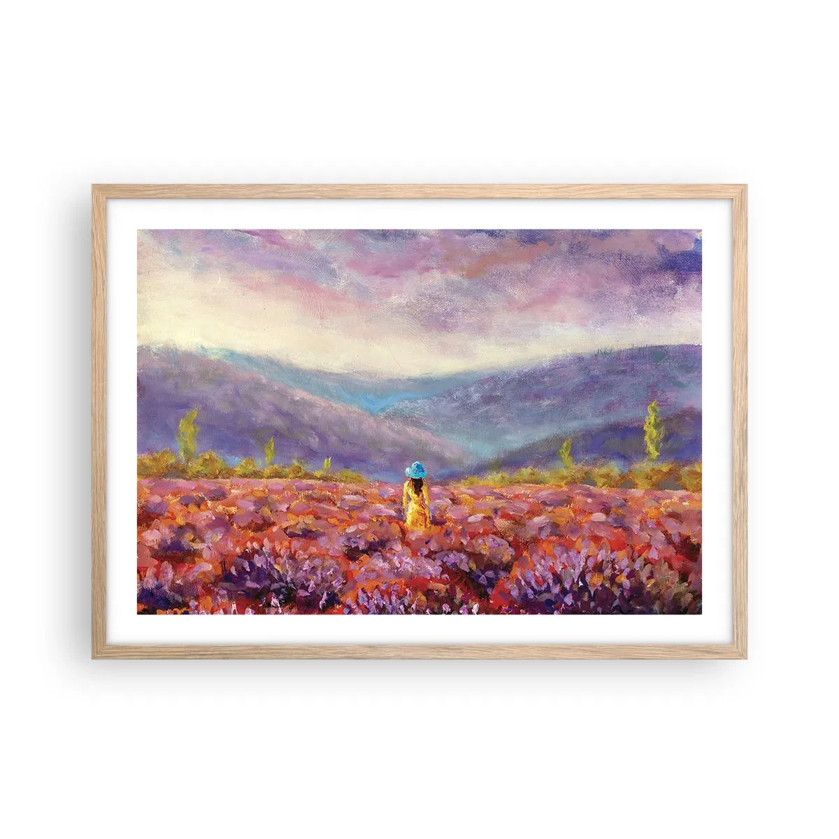 Plagát v ráme zo svetlého duba - V levanduľovom svete - 70x50 cm