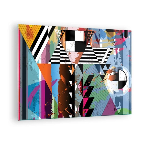 Obraz na skle - Geometrická abstrakcia s rôznymi tvarmi a farbami - 70x50cm - Geometricky a organicky - Moderná nástenná dekorácia do obývacej izby a spálne ARTTOR