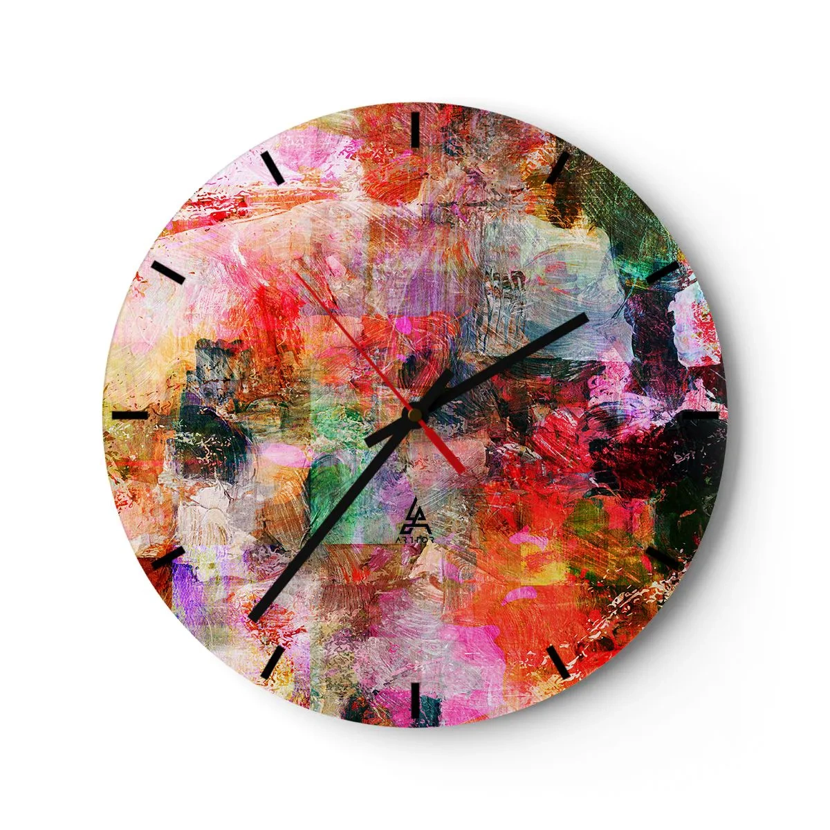 Nástenné hodiny - Abstraktná kompozícia v žiarivých ružových a červených farbách. - 30x30cm - Cesta ružovú - Moderná nástenná dekorácia do obývacej izby, kuchyne a spálne ARTTOR