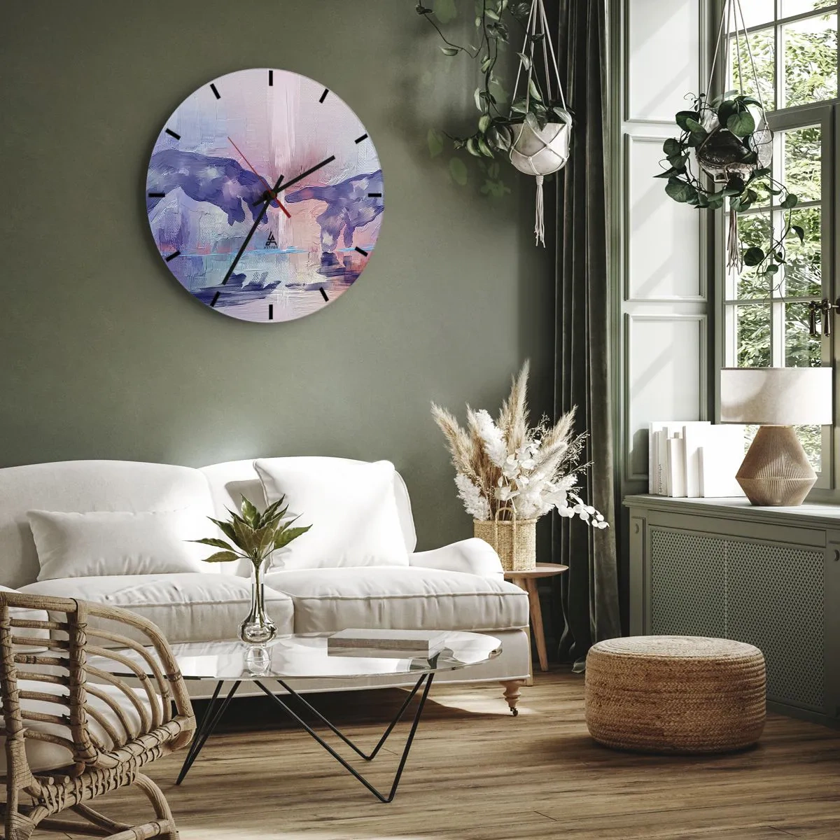 Nástenné hodiny - Dve ruky v pastelovej abstrakcii inšpirovanej umením - 30x30cm - Božská iskra života - Moderná nástenná dekorácia do obývacej izby, kuchyne a spálne ARTTOR