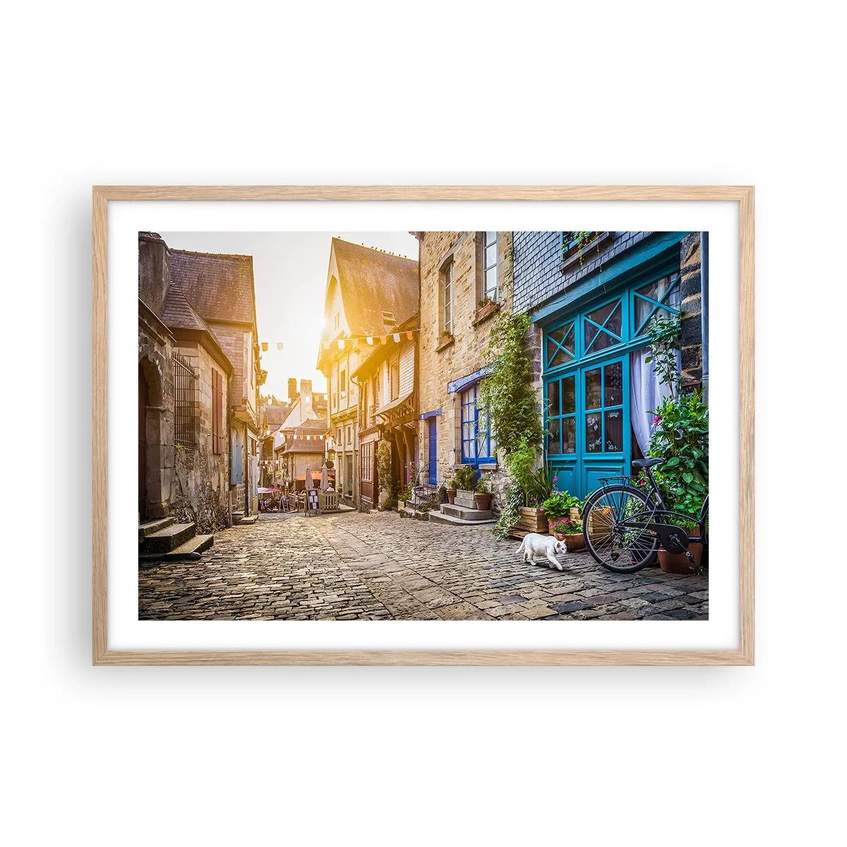 Plagát v ráme zo svetlého duba - Biely duch mestečka - 70x50 cm