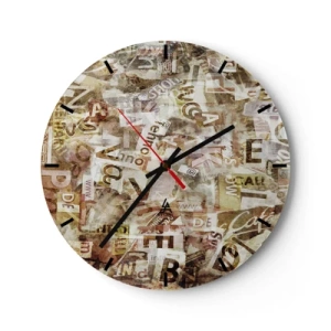Nástenné hodiny - Abstraktná kompozícia s písmenami v odtieňoch béžovej a hnedej - 30x30cm - Táraniny - Moderná nástenná dekorácia do obývacej izby, kuchyne a spálne ARTTOR