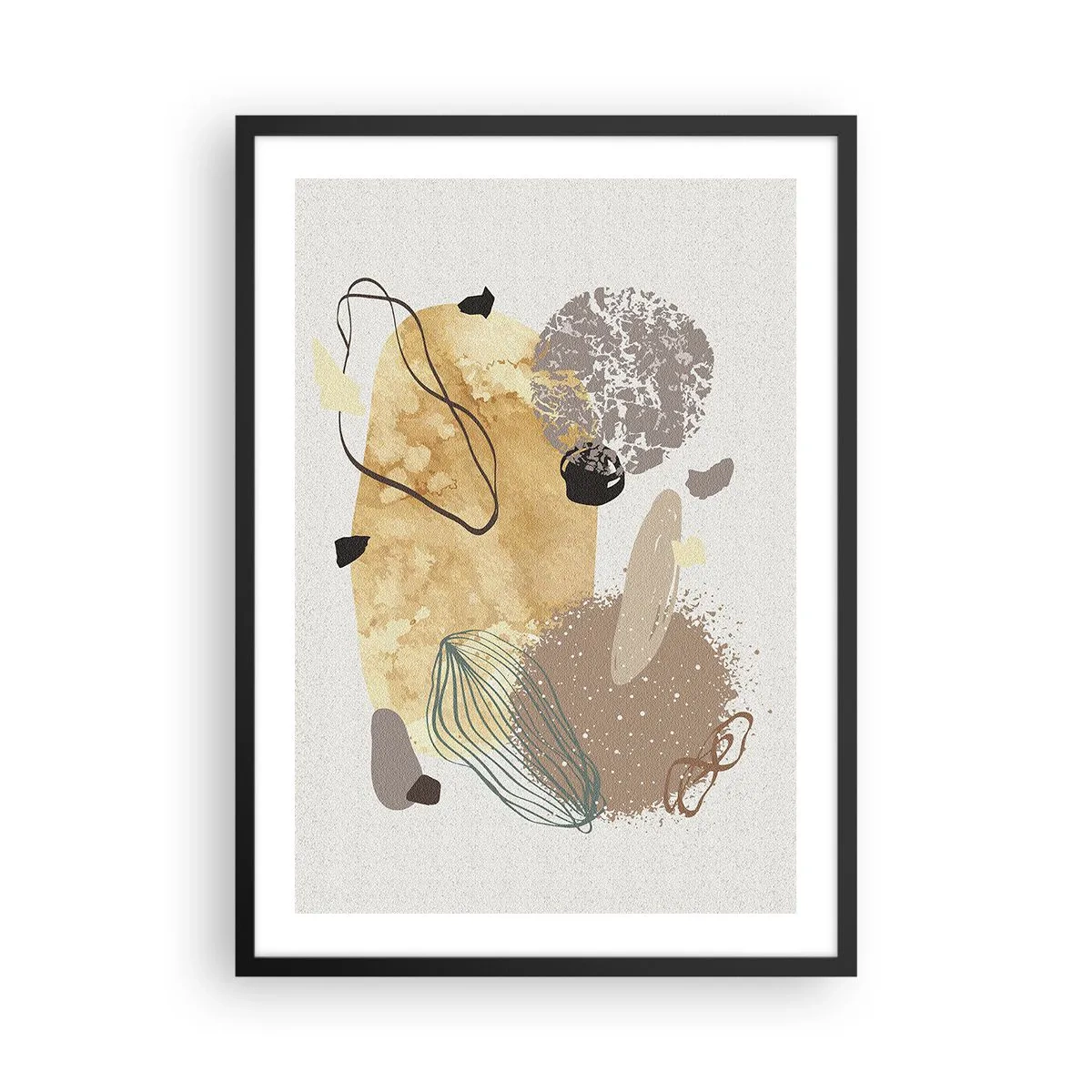 Plagát v čiernom ráme - Abstraktná kompozícia v prírodných odtieňoch - 50x70cm - Abstraktná slivka - Moderná nástenná dekorácia do obývacej izby a spálne ARTTOR