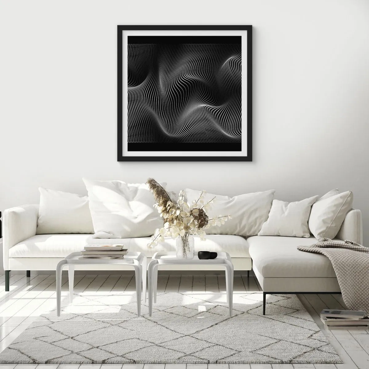 Plagát v čiernom ráme - Tanec svetla v priestore - 50x50 cm