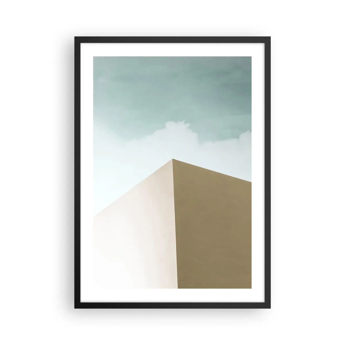 Plagát v čiernom ráme - Minimalistická budova s jemnou oblohou - 50x70cm - Geometria slnečného leta - Moderná nástenná dekorácia do obývacej izby a spálne ARTTOR