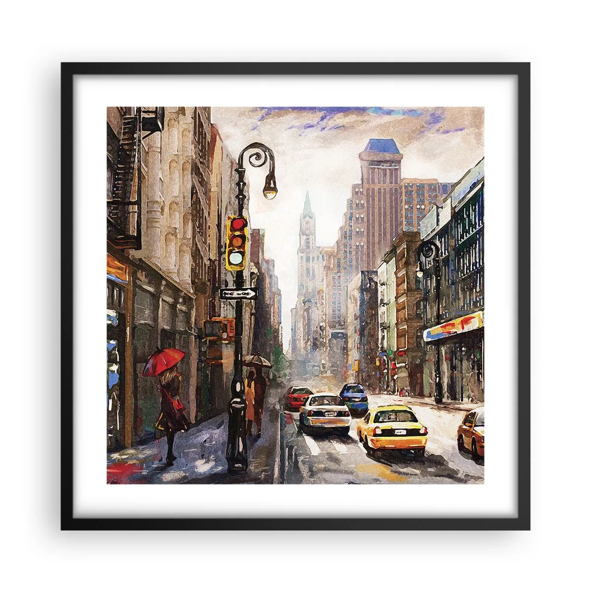 Plagát v čiernom ráme - New York – farebný aj v daždi - 50x50 cm