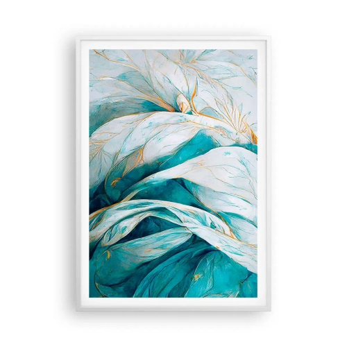 Plagát v bielom ráme - Modrá abstrakcia so zlatým motívom - 70x100 cm