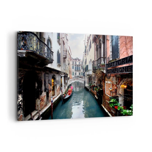 Obraz na plátne - Benátska krajina s gondolou a mostíkom - 120x80 cm