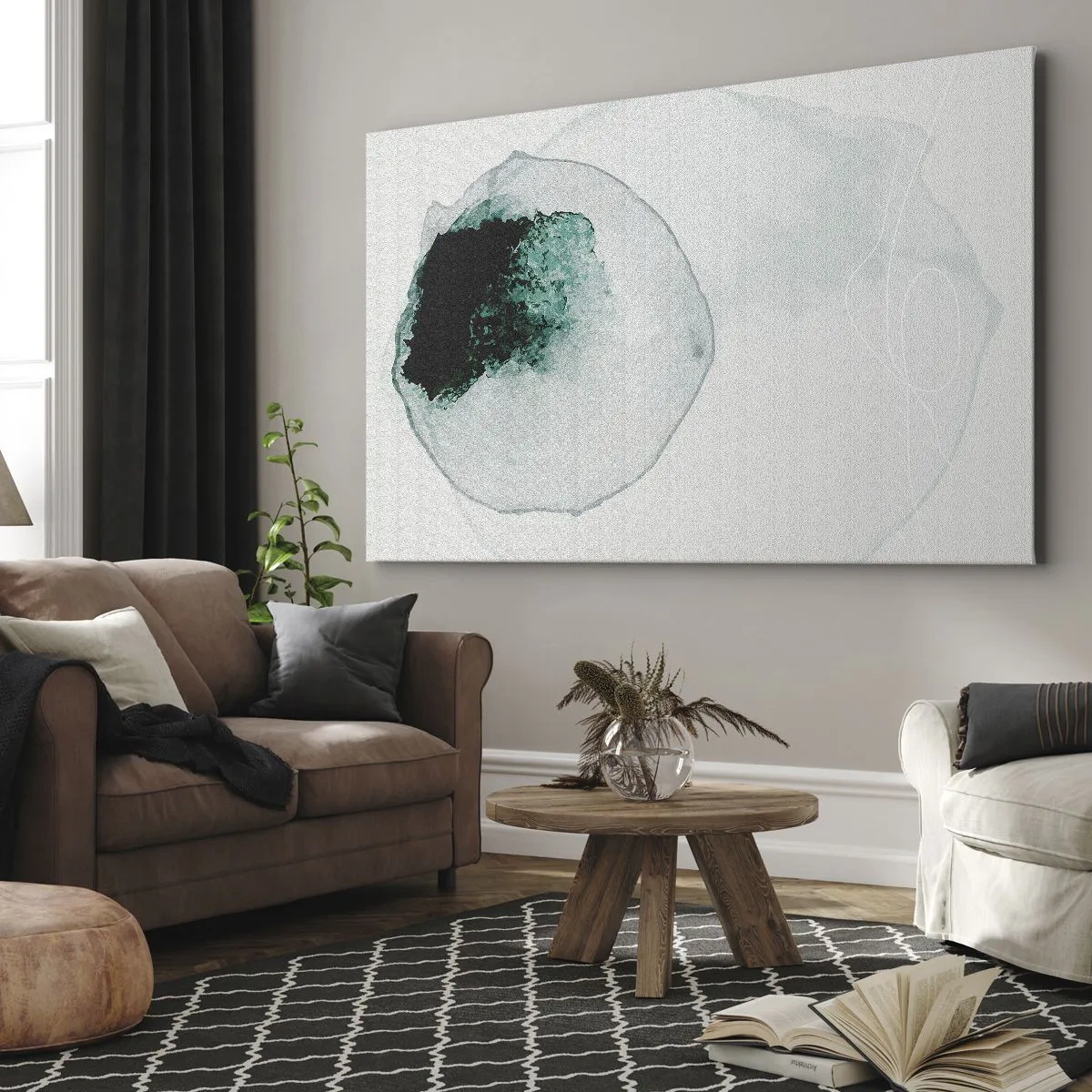 Obraz na plátne - Abstraktná kvapka vody s odtieňmi zelenej a čiernej - 70x50cm - V kvapke vody - Moderná nástenná dekorácia do obývacej izby a spálne ARTTOR