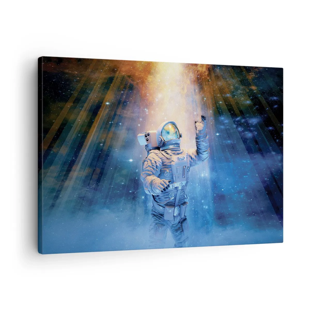 Obraz na plátne - Astronaut vo svetle kozmickej explózie plnej hviezd - 70x50cm - Konečne v cieli - Moderná nástenná dekorácia do obývacej izby a spálne ARTTOR