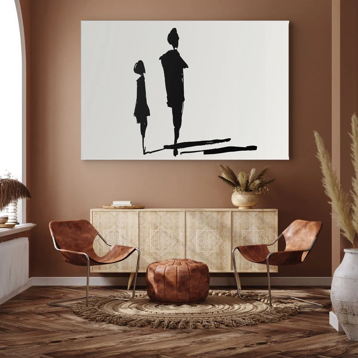 Obraz na plátne - Siluety dvoch ľudí v čiernom na svetlom pozadí - 70x50cm - Určite spolu? - Moderná nástenná dekorácia do obývacej izby a spálne ARTTOR
