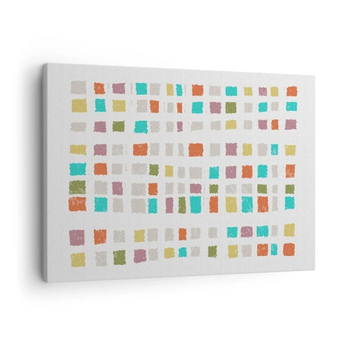 Obraz na plátne - Farebné štvorce v minimalistickom usporiadaní na bielom pozadí - 70x50cm - Neznáma hra - Moderná nástenná dekorácia do obývacej izby a spálne ARTTOR