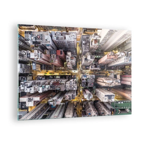 Obraz na skle - Pohľad na metropolu z vtáčej perspektívy - 70x50cm - Pozdrav z Hongkongu - Moderná nástenná dekorácia do obývacej izby a spálne ARTTOR