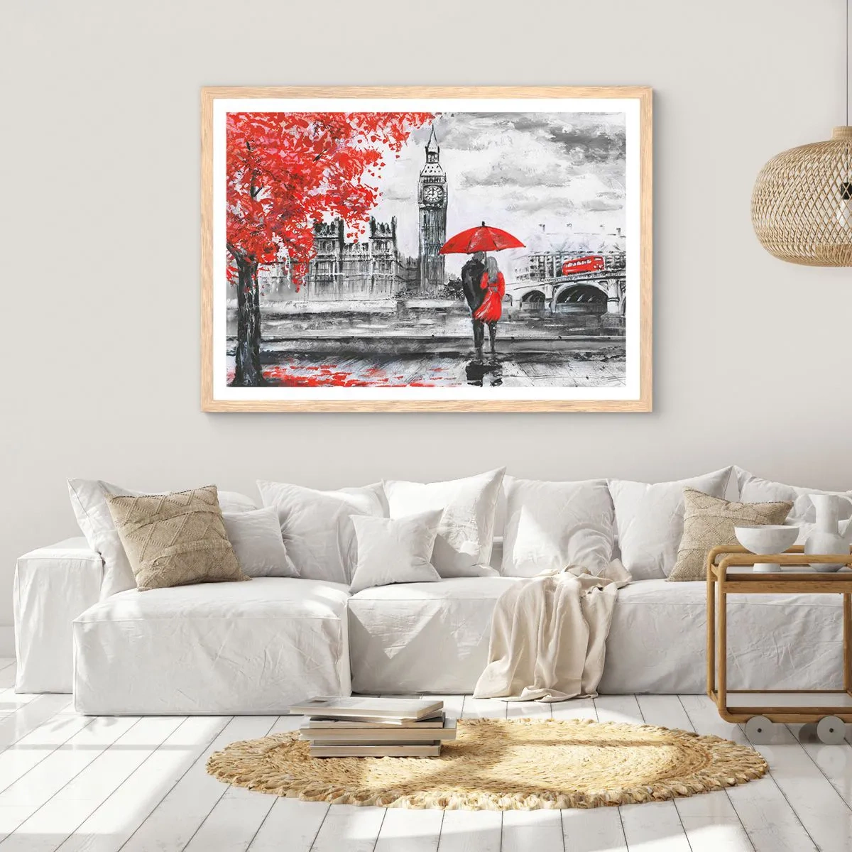 Plagát v ráme zo svetlého duba - Zamilovaní do Londýna - 100x70 cm