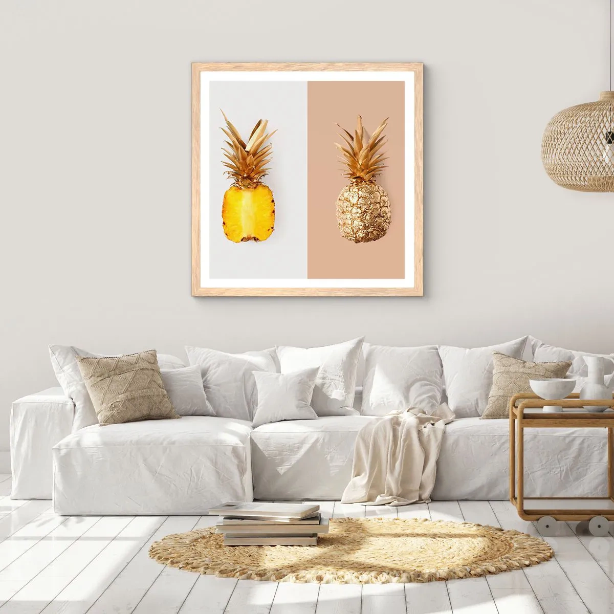 Plagát v ráme zo svetlého duba - Ananás pre nás - 40x40 cm
