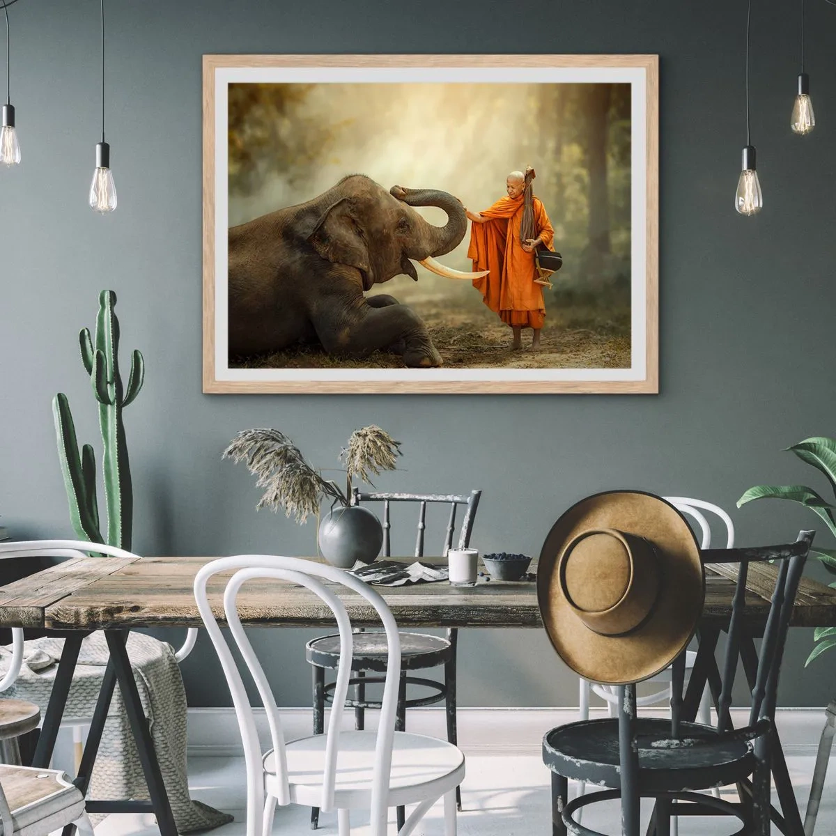 Plagát v ráme zo svetlého duba - Stretnutie na cestách - 70x50 cm