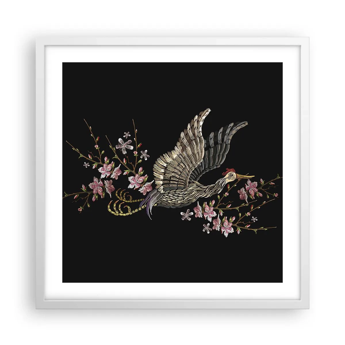 Plagát v bielom ráme - Exotický vyšívaný vták - 50x50 cm