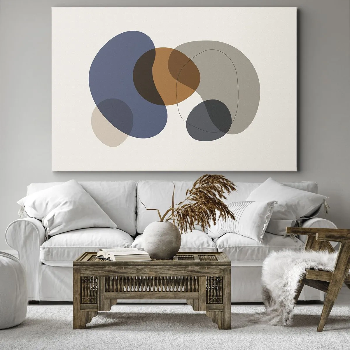 Obraz na plátne - Abstraktné farebné tvary v odtieňoch modrej a hnedej - 70x50cm - Kvapky farieb - Moderná nástenná dekorácia do obývacej izby a spálne ARTTOR