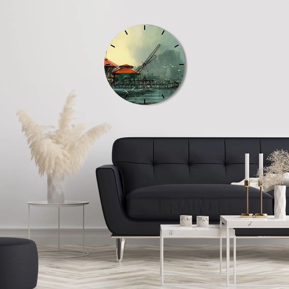 Nástenné hodiny - Slnečný deň v prístave - 40x40 cm