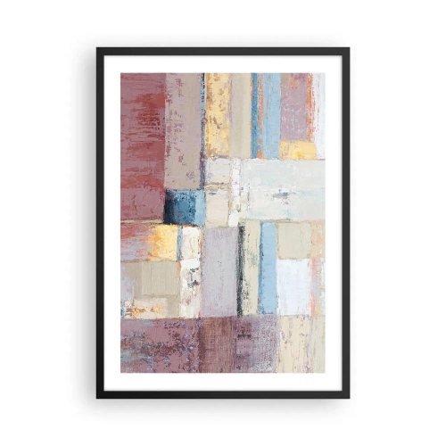Plagát v čiernom ráme - Abstraktná geometrická kompozícia v pastelových farbách - 50x70cm - Kľud geometrie - Moderná nástenná dekorácia do obývacej izby a spálne ARTTOR
