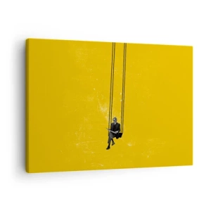 Obraz na plátne - Osoba na hojdačke na intenzívnom žltom pozadí - 70x50cm - Deň ako každý iný - Moderná nástenná dekorácia do obývacej izby a spálne ARTTOR