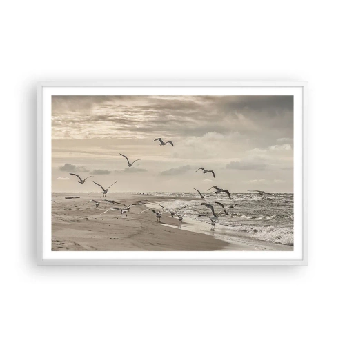Plagát v bielom ráme - Šumenie mora, spev vtákov - 91x61 cm
