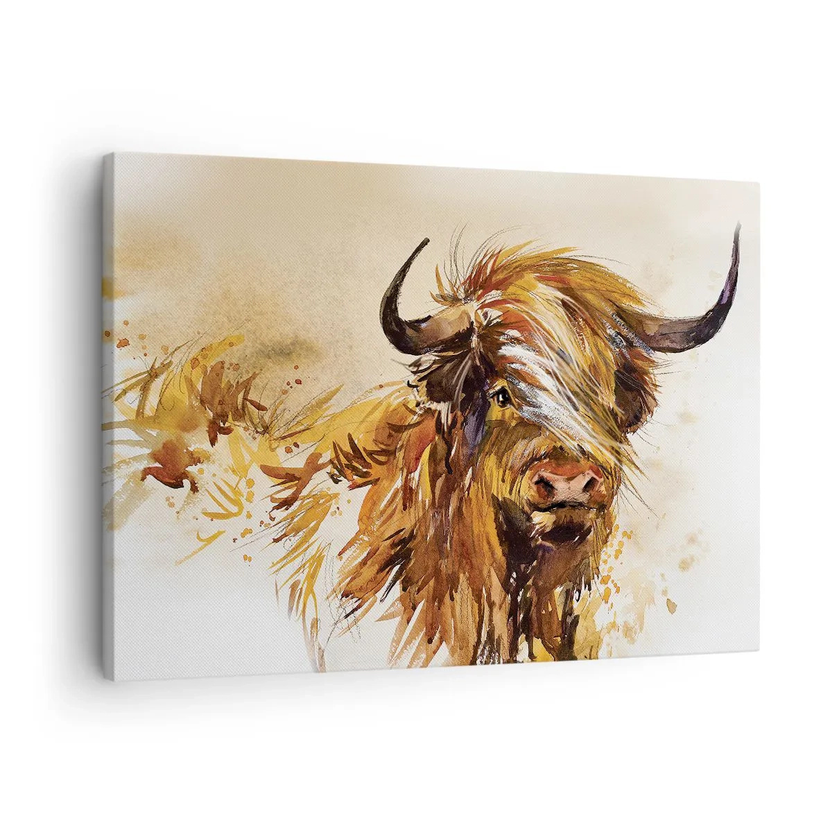 Obraz na plátne - Portrét býka v umeleckom akvarelovom štýle - 70x50cm - Pýcha lovca - Moderná nástenná dekorácia do obývacej izby a spálne ARTTOR