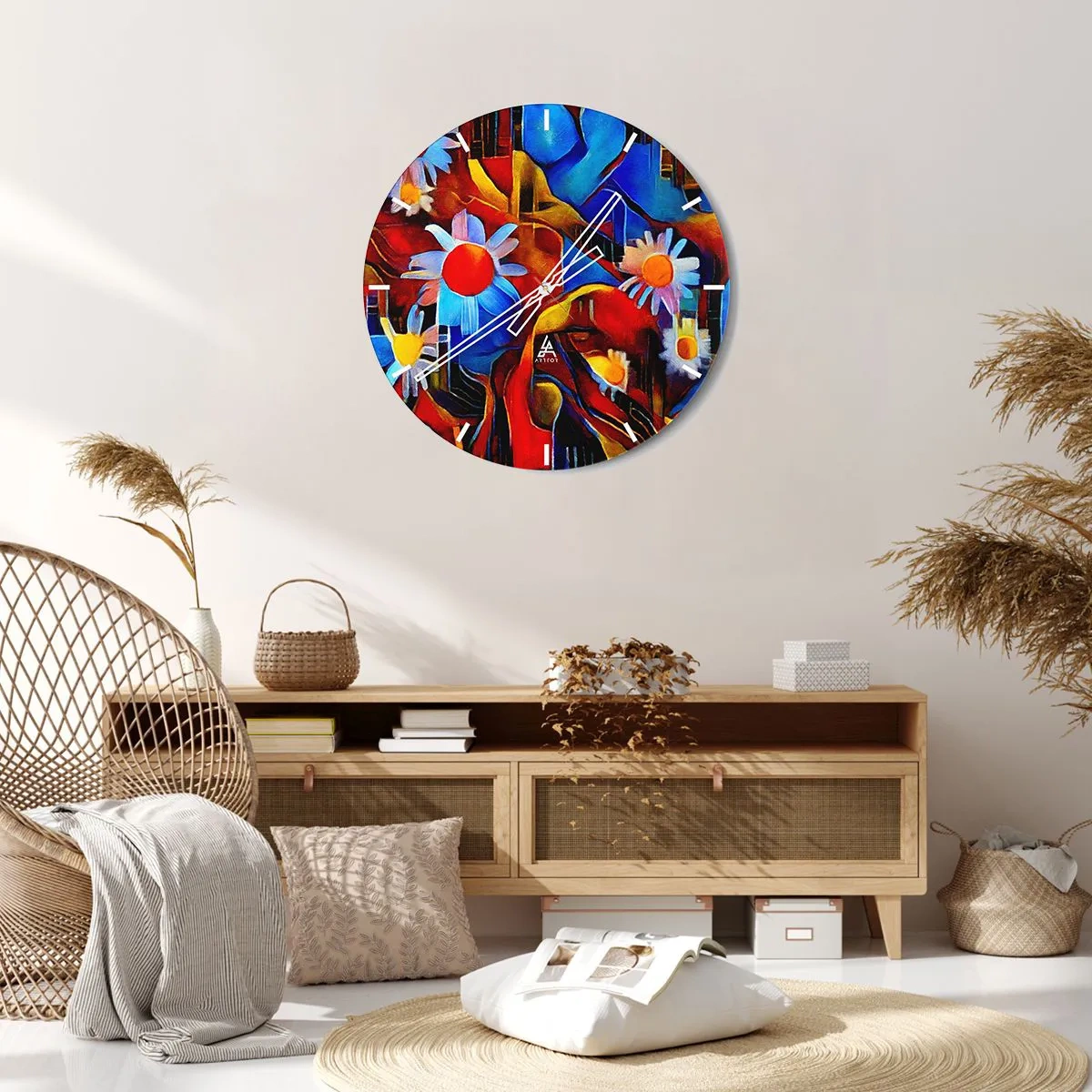 Nástenné hodiny - Abstraktná kompozícia kvetov v intenzívnych farbách - 30x30cm - Farby života - Moderná nástenná dekorácia do obývacej izby, kuchyne a spálne ARTTOR