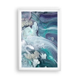 Plagát v bielom ráme - Prúdy modrej - 61x91 cm