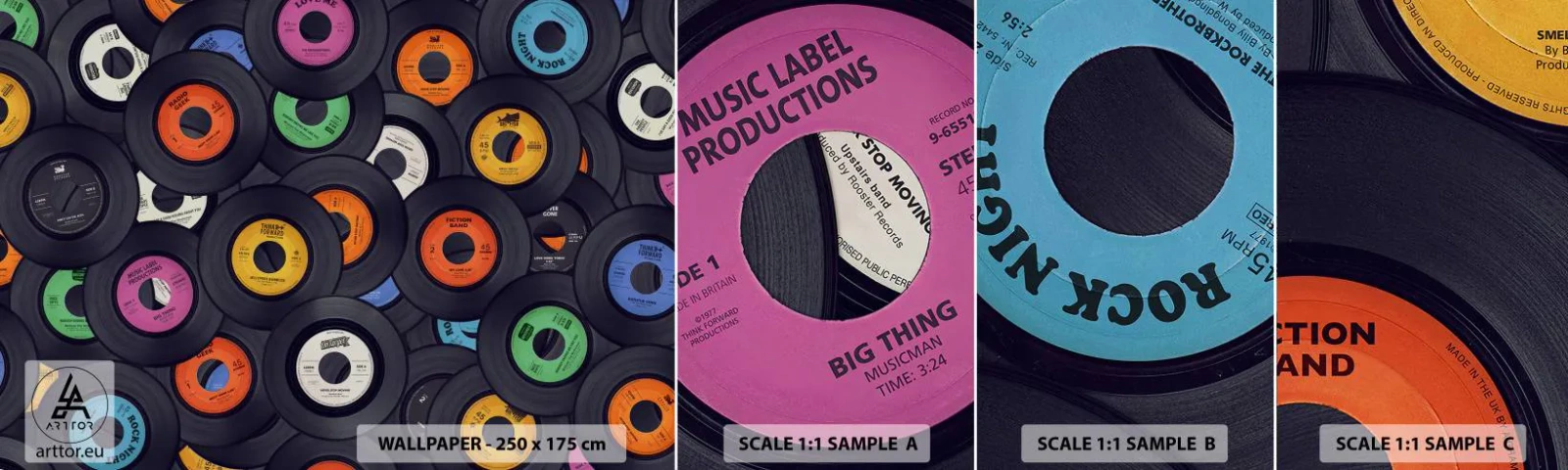 Vzorka samolepiacej fototapety Deluxe Sticker - Farby klasiky - Vinyl, Hudba, Vintage - 100x30 cm