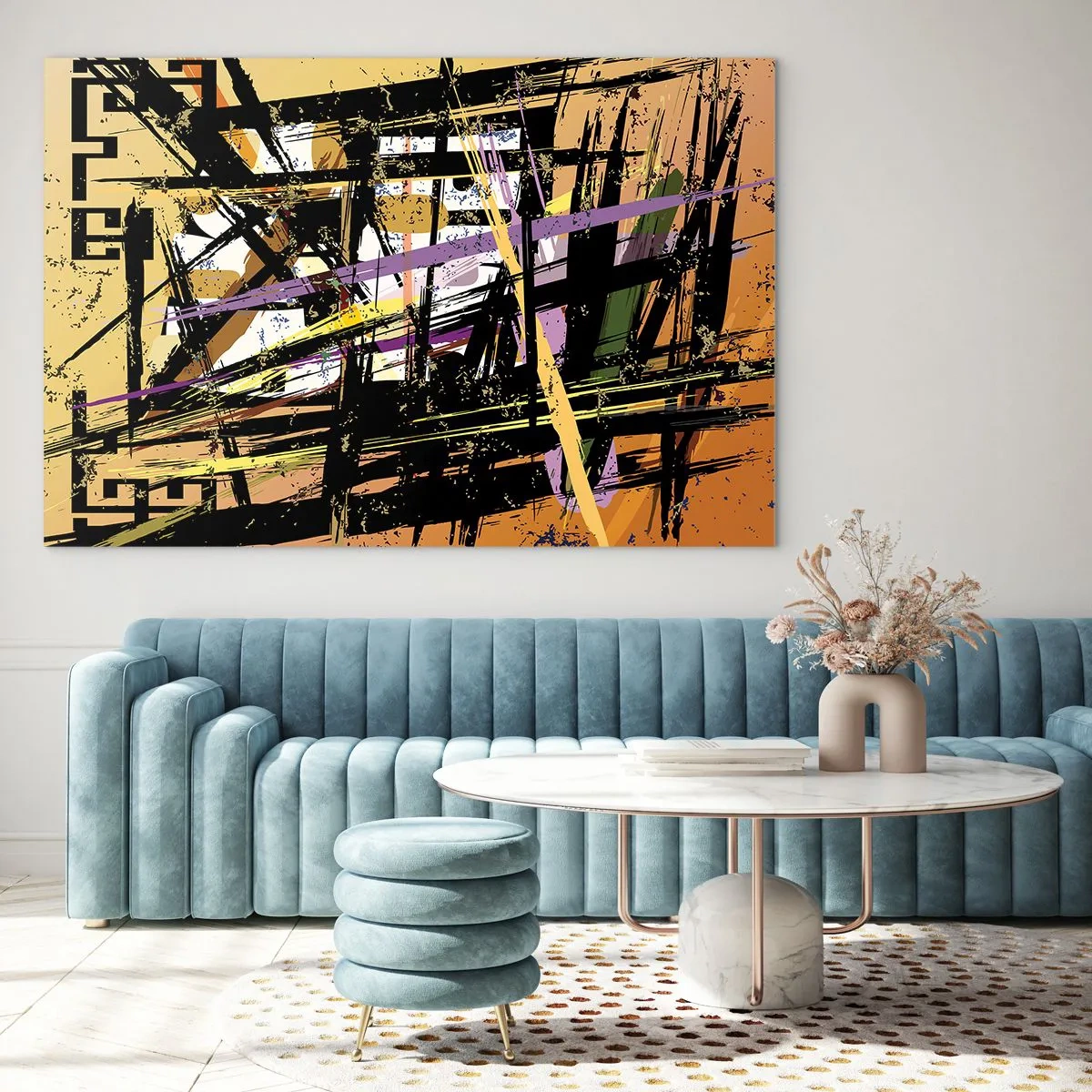 Obraz na skle - Abstraktná geometrická kompozícia v ostrých líniách - 70x50cm - Ostrý rez - Moderná nástenná dekorácia do obývacej izby a spálne ARTTOR