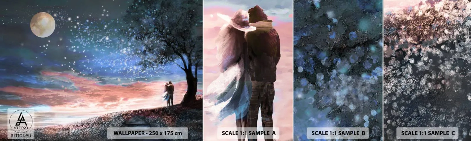 Vzorka samolepiacej fototapety Deluxe Sticker - Hviezdicovité predstavenie - Abstrakcia, Krajina, Pár milencov - 100x30 cm