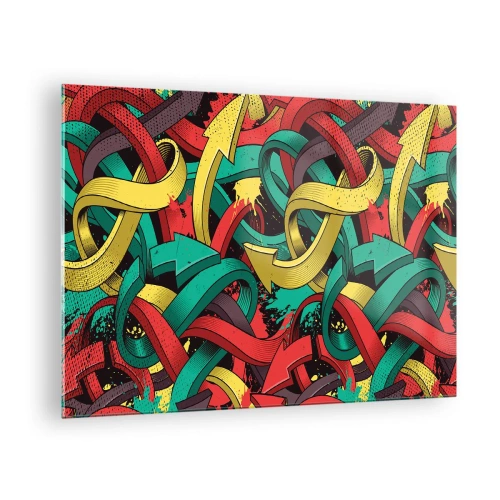 Obraz na skle - Farebná abstrakcia s dynamickými šípkami a pohybom - 70x50cm - Kadiaľ do cieľa? - Moderná nástenná dekorácia do obývacej izby a spálne ARTTOR