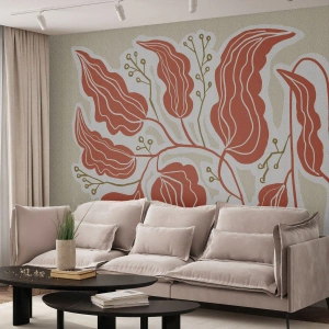 Fototapeta Standard Eco - Ľudovo a koralovo - Boho, Botanický, Kvety - 200x140 cm