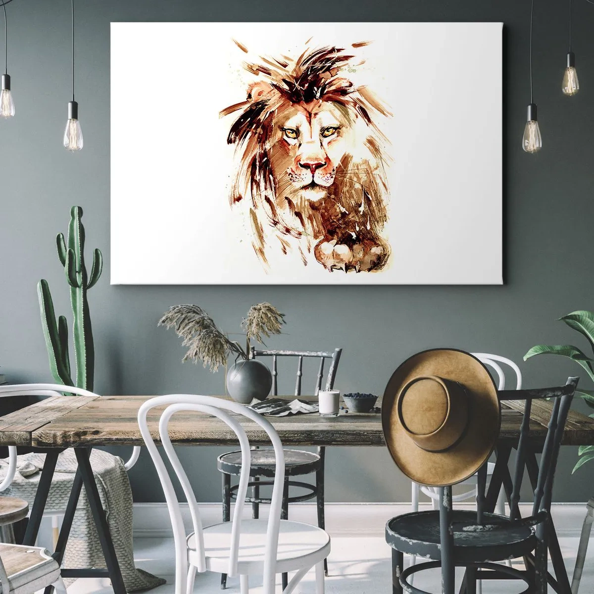 Obraz na plátne - Akvarelová portrét leva s intenzívnymi detailmi - 70x50cm - Sila a dôstojnosť - Moderná nástenná dekorácia do obývacej izby a spálne ARTTOR