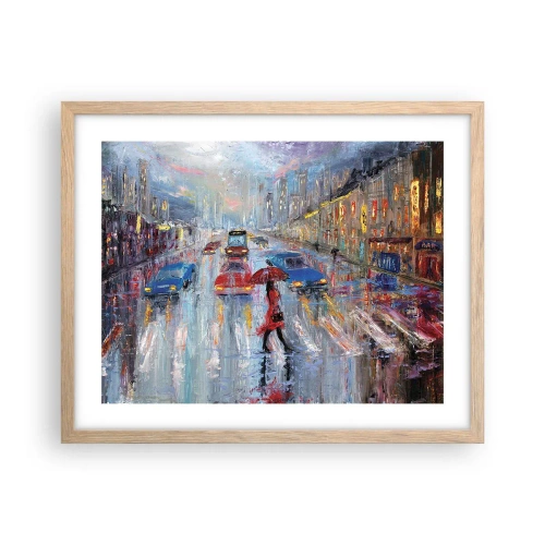 Plagát v ráme zo svetlého duba - Daždivé popoludnie v meste - 50x40 cm