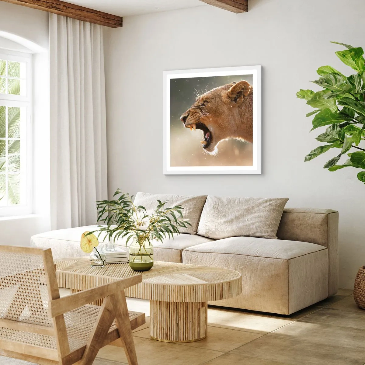 Plagát v bielom ráme - Snaž sa nepočúvať - 60x60 cm