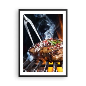 Plagát v čiernom ráme - Grilovaný steak s korením - 50x70cm - Šťavnaté a voňavé - Moderná nástenná dekorácia do obývacej izby a spálne ARTTOR