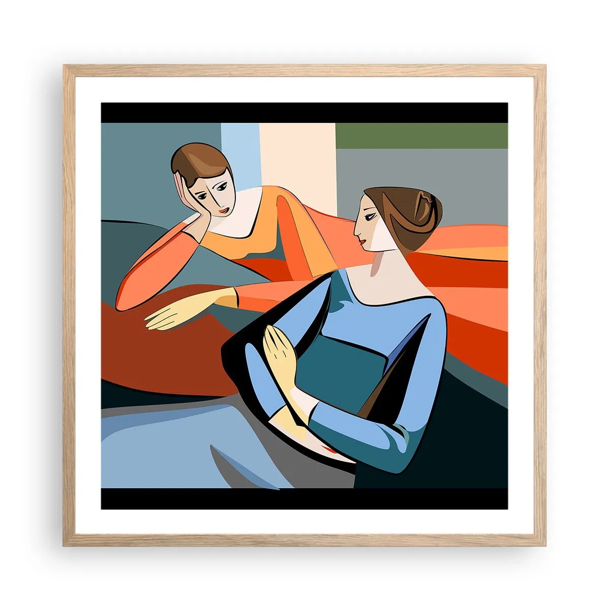Plagát v ráme zo svetlého duba - Dôverná chvíľa - 60x60 cm