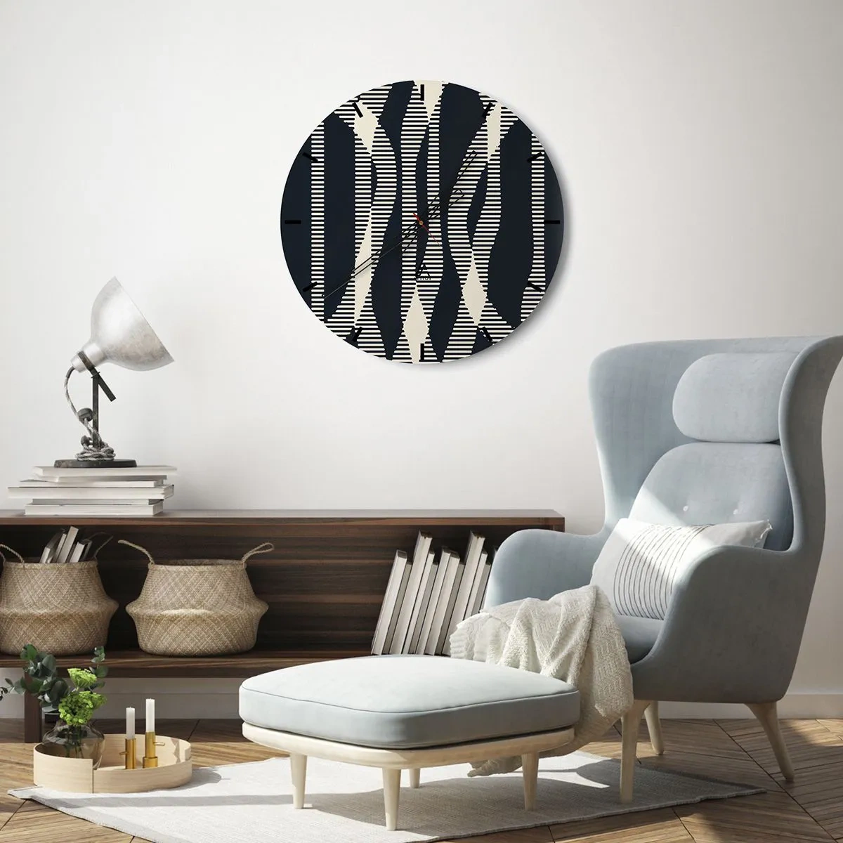 Nástenné hodiny - Čierno-béžový pruhovaný vzor s optickým efektom - 30x30cm - Pokus o prelomenie temnoty - Moderná nástenná dekorácia do obývacej izby, kuchyne a spálne ARTTOR