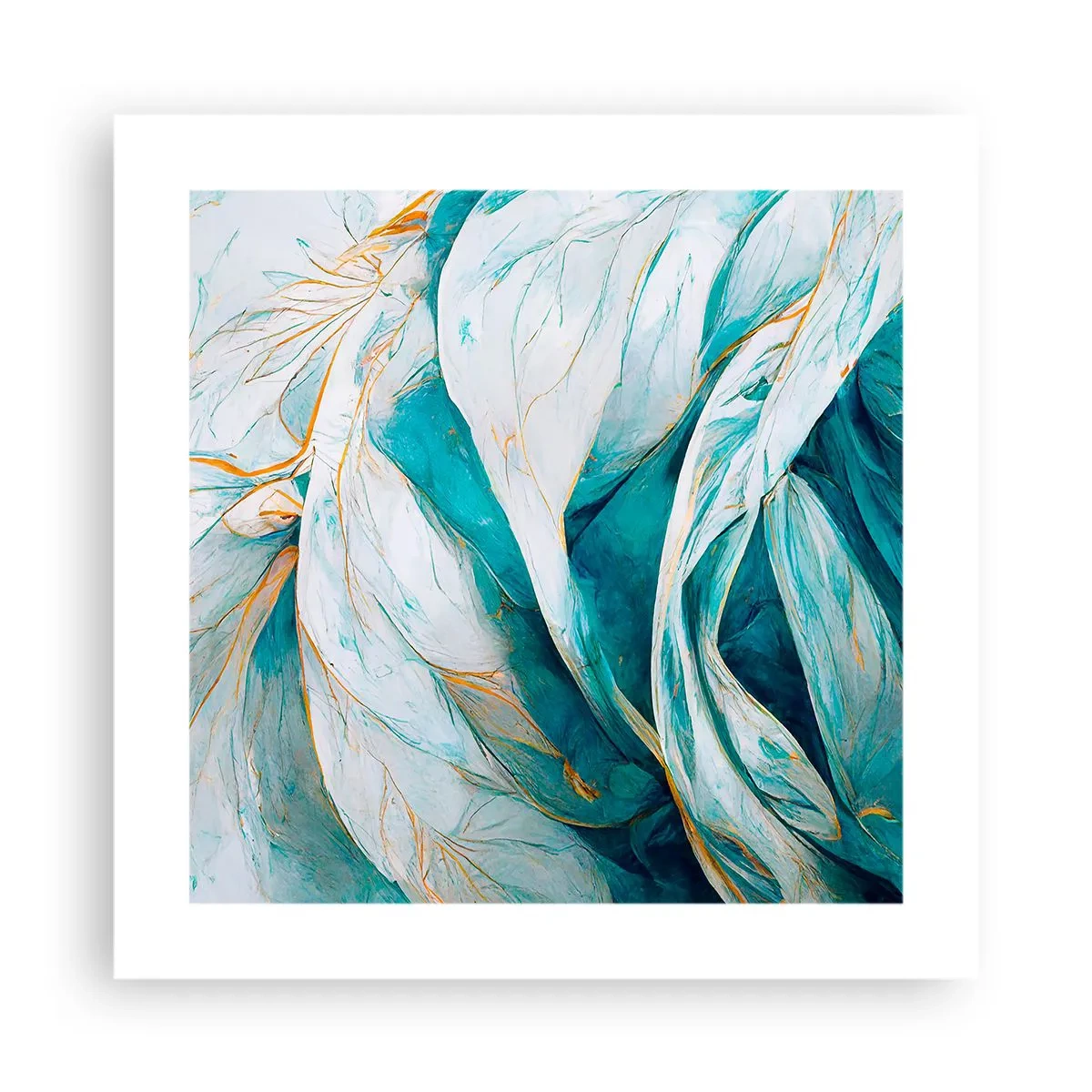 Plagát - Modrá abstrakcia so zlatým motívom - 40x40 cm