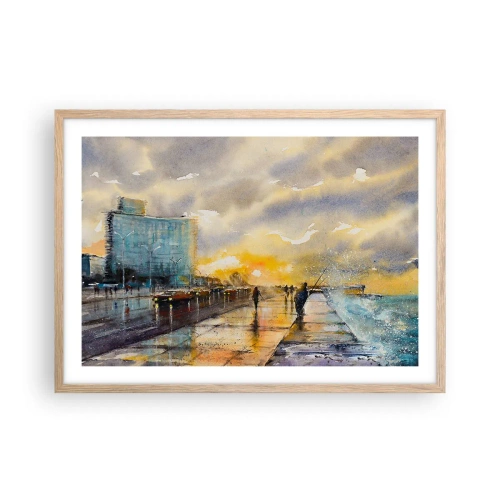 Plagát v ráme zo svetlého duba - Život na pobreží - 70x50 cm