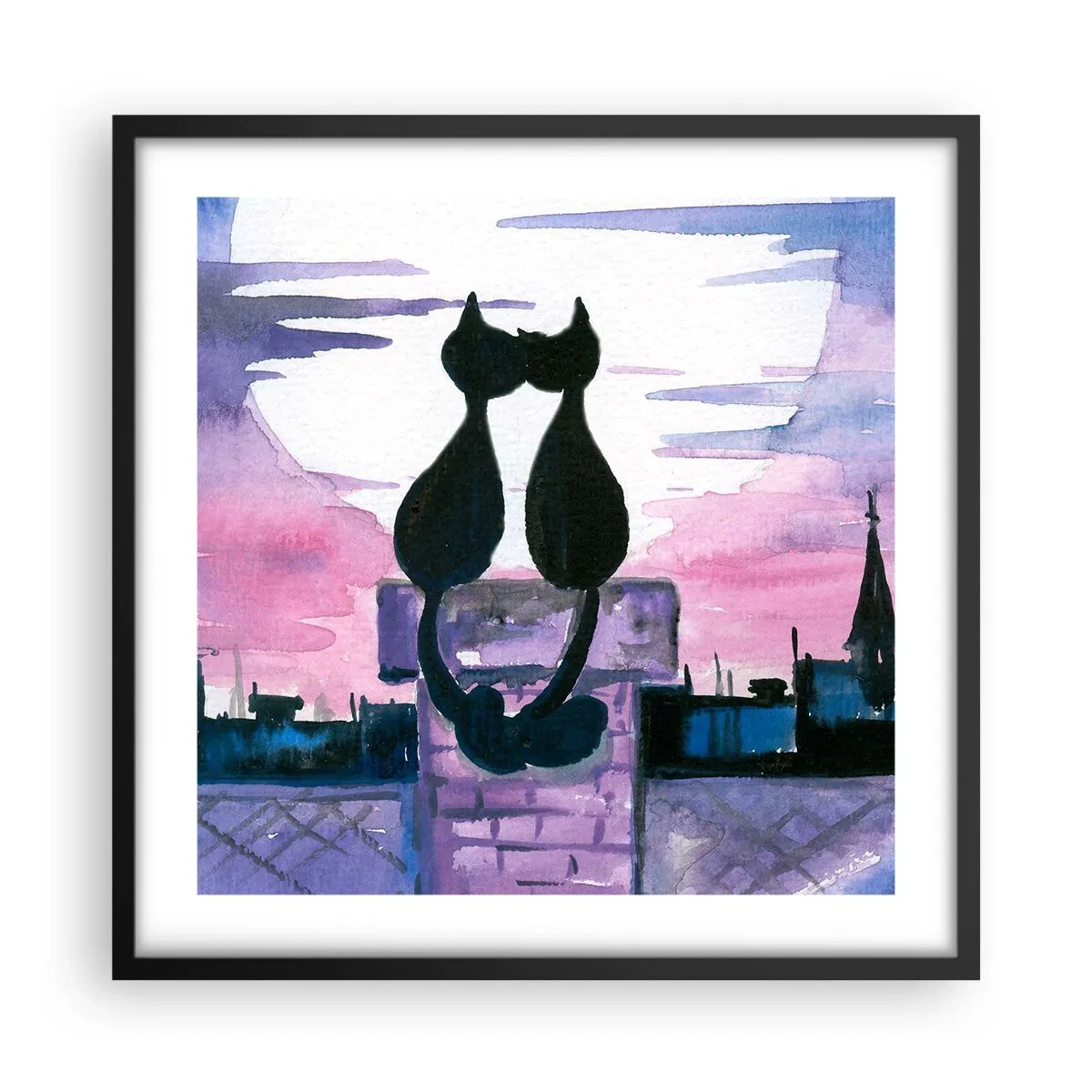 Plagát v čiernom ráme - Rendez-vous pod mesiacom - 50x50 cm