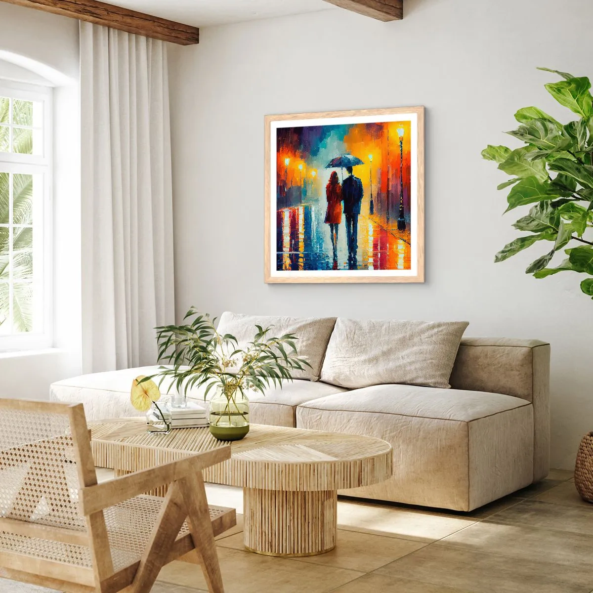 Plagát v ráme zo svetlého duba - Spolu – farebná noc - 40x40 cm