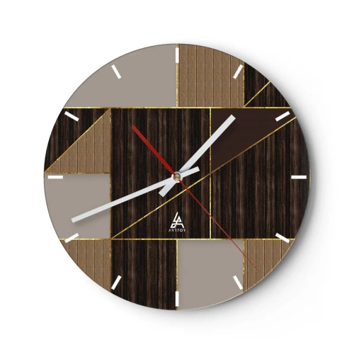 Nástenné hodiny - Moderná mozaika s hnedými, béžovými a zlatými čiarami - 30x30cm - Mozaika hnedej a zlatej - Moderná nástenná dekorácia do obývacej izby, kuchyne a spálne ARTTOR