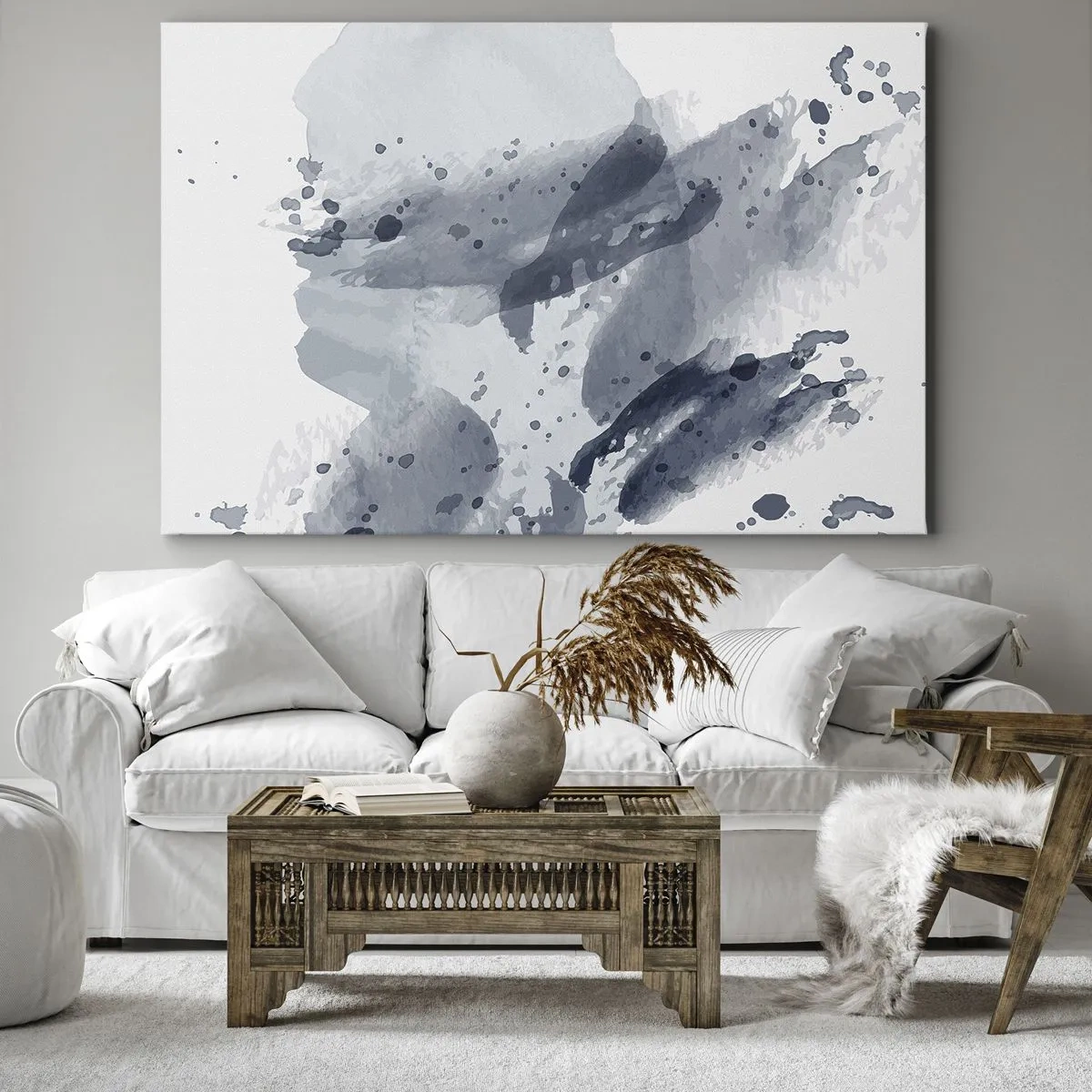 Obraz na plátne - Abstraktné škvrny v odtieňoch modrej na svetlom pozadí - 70x50cm - Štúdia o povahe vody - Moderná nástenná dekorácia do obývacej izby a spálne ARTTOR