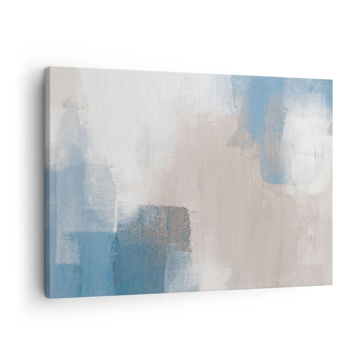 Obraz na plátne - Abstraktné tvary v odtieňoch modrej a béžovej - 70x50cm - Ružová abstrakcia za modrým závojom - Moderná nástenná dekorácia do obývacej izby a spálne ARTTOR