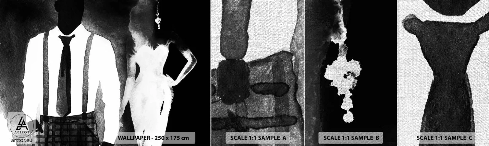 Vzorka fototapety Premium Canvas - V štýle noir - Abstrakcia, Žena a muž, Móda - 100x30 cm