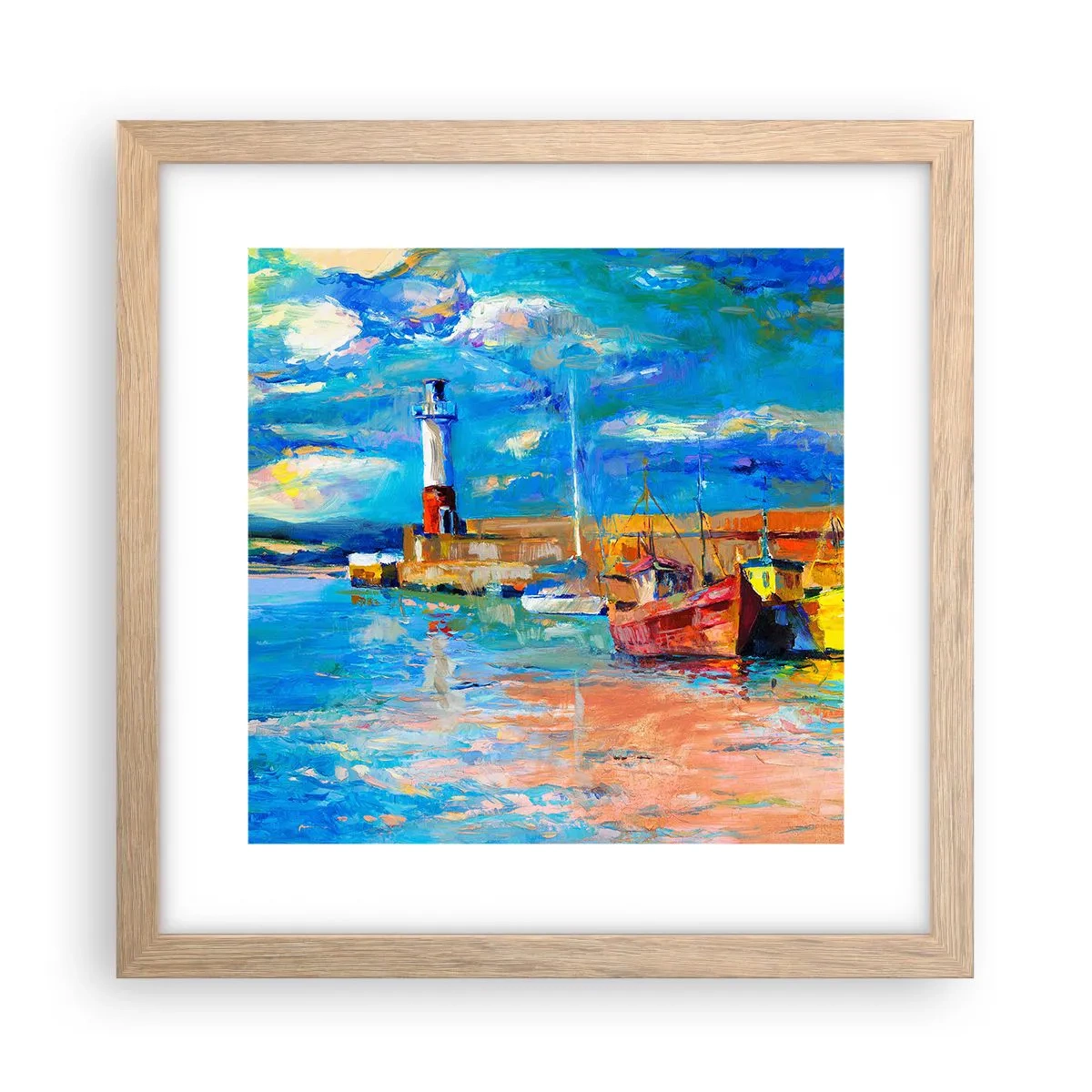 Plagát v ráme zo svetlého duba - Popoludní v dúhovom zálive - 30x30 cm